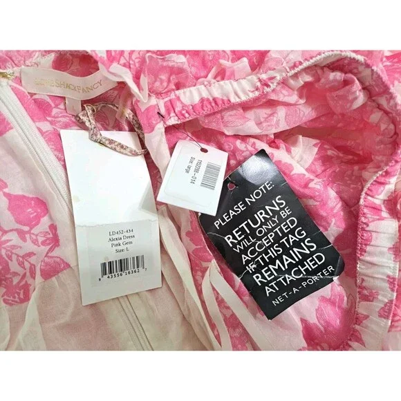 LoveShackFancy Alexia Floral Print High-Low Ruffle Dress in Pink Gem Size Large - Picture 9 of 10